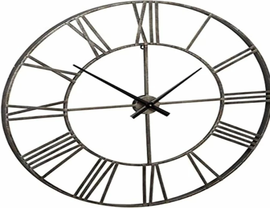 Signature Design by Ashley Paquita 36" Round Vintage Roman Numeral Wall Clock in Antique Gray