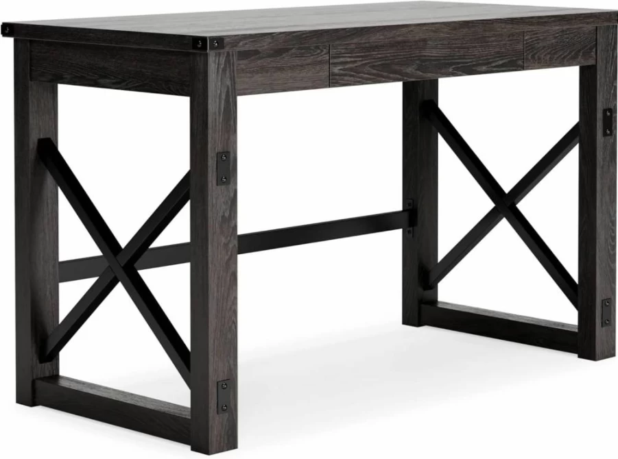 Signature Design by Ashley Freedan Rustic Farmhouse Office Desk - Dark Gray Finish, Stylish Home Workspace Solution