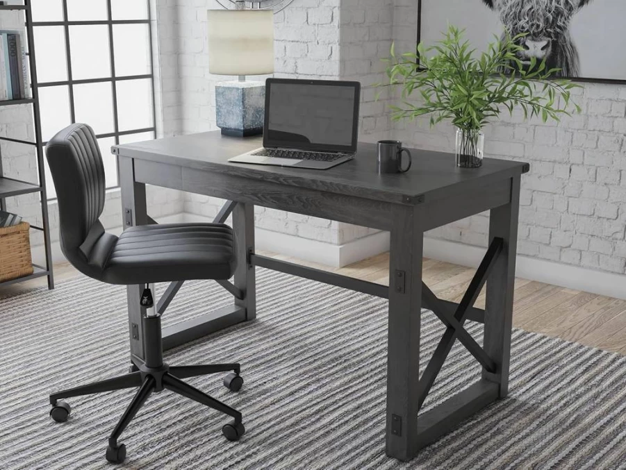 Signature Design by Ashley Freedan Rustic Farmhouse Office Desk - Dark Gray Finish, Stylish Home Workspace Solution