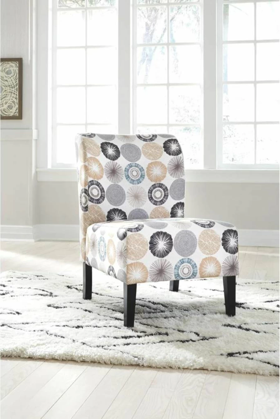 Signature Design by Ashley Triptis Floral Accent Chair - Armless Living Room Seating in White, Blue & Gray