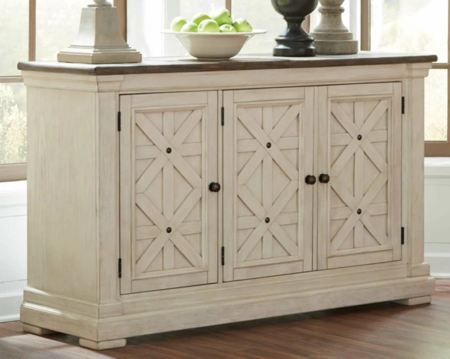 Signature Design by Ashley Bolanburg Two-Tone French Country Buffet Server, White & Brown Distressed Finish