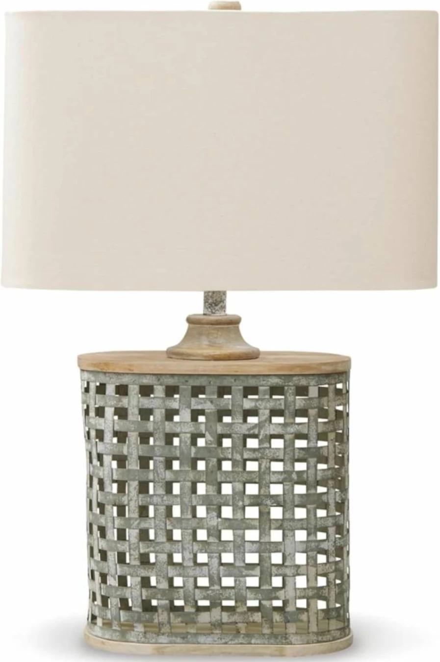 Signature Design by Ashley Deondra 29-Inch Round Contemporary Metal Table Lamp in Gray - Galvanized Single Light Fixture