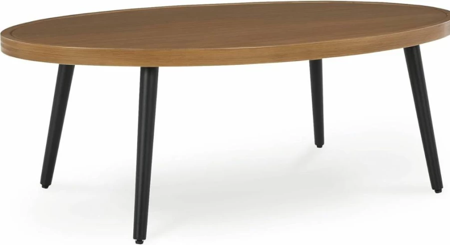 Signature Design by Ashley Horizon Hall Light Brown & Black Outdoor Coffee Table with 4 Legs - Casual Patio Furniture