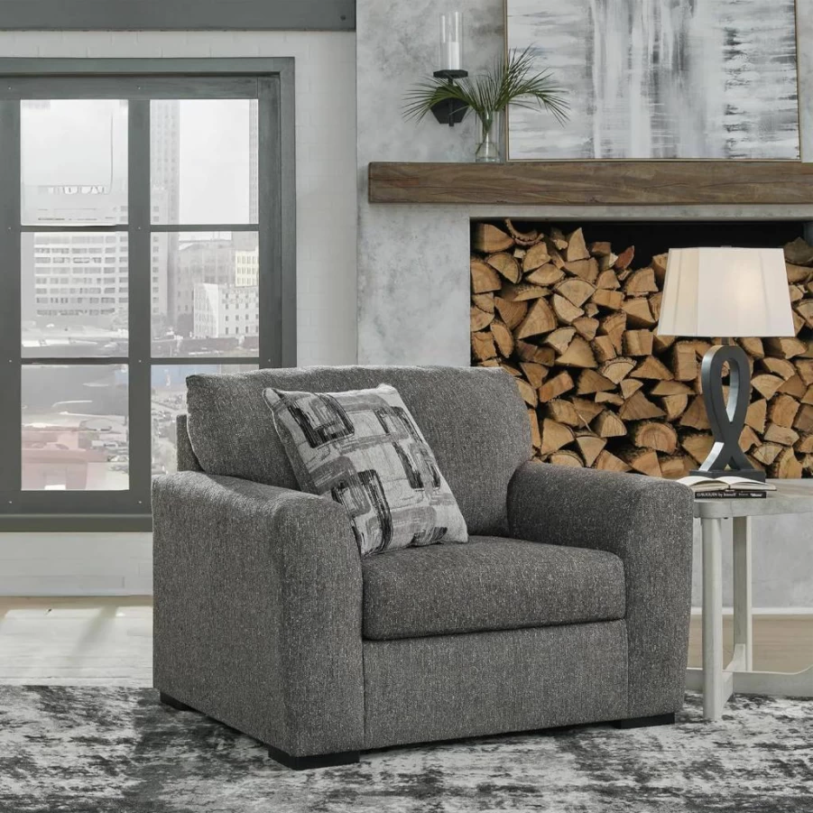 Signature Design by Ashley Gardiner Modern Oversized Upholstered Chair with Pillow, Gray Comfortable Lounge Seating