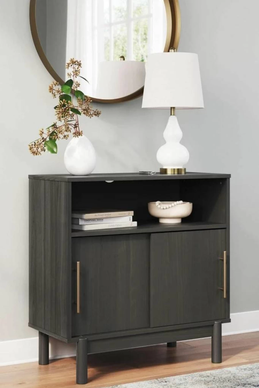Signature Design by Ashley Brymont Modern 2-Door Accent Cabinet - Grayish Brown Storage Cabinet for Living Room, Bedroom, or Office