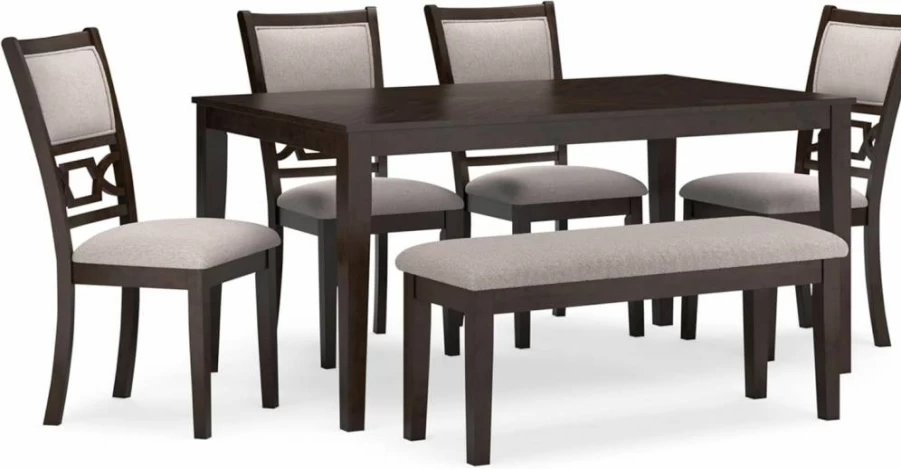 Signature Design by Ashley Wrenning Modern Dining Set with 4 Upholstered Chairs, Bench & Diamond-Patterned Table, 6-Piece, Gray/Light Gray