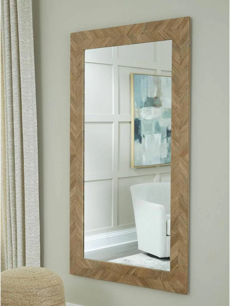 Signature Design by Ashley Waylane Chevron Floor Mirror - Light Brown Full-Length Thick Framed Casual Mirror