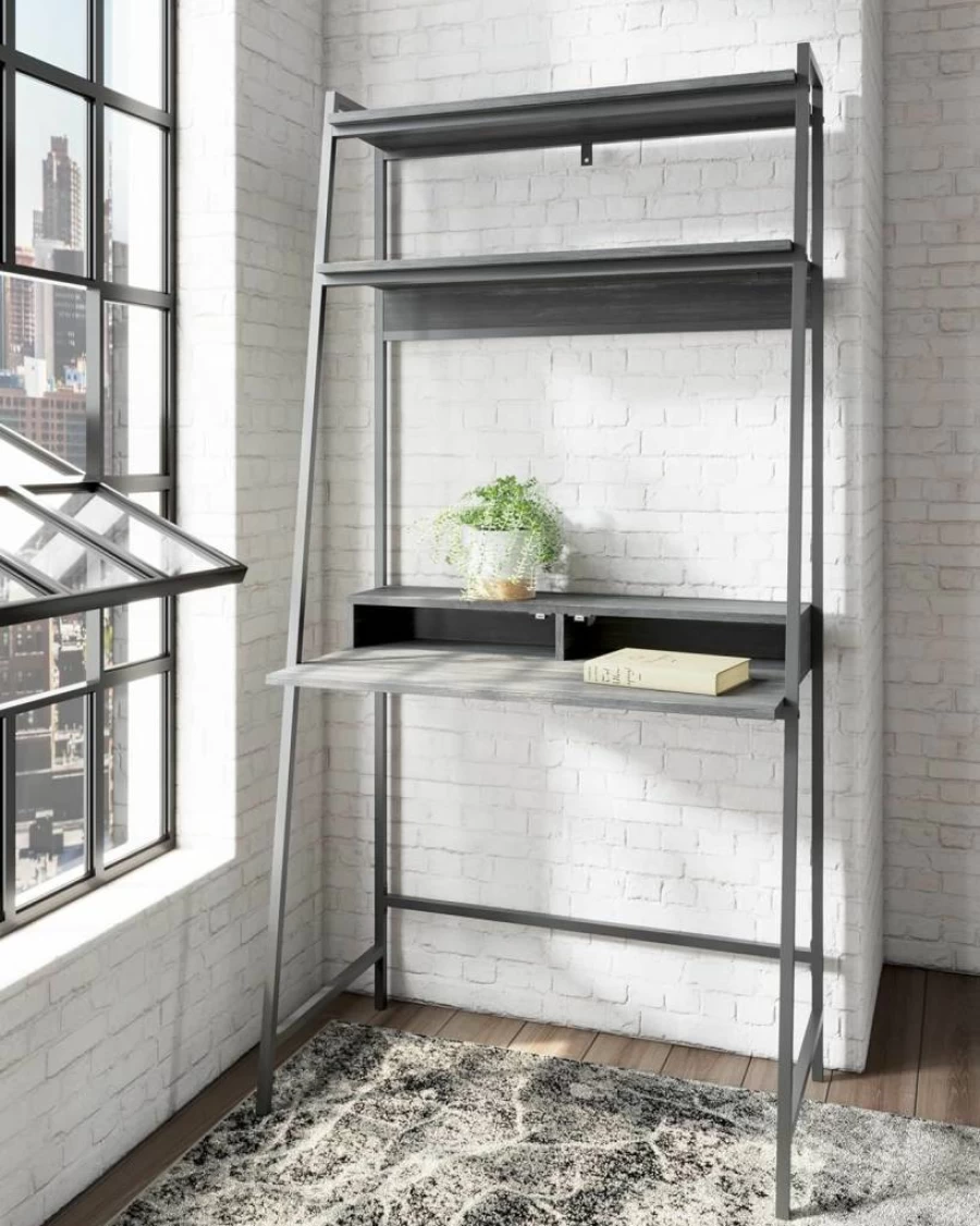 Signature Design by Ashley Yarlow Modern Black Home Office Desk with Storage Shelf