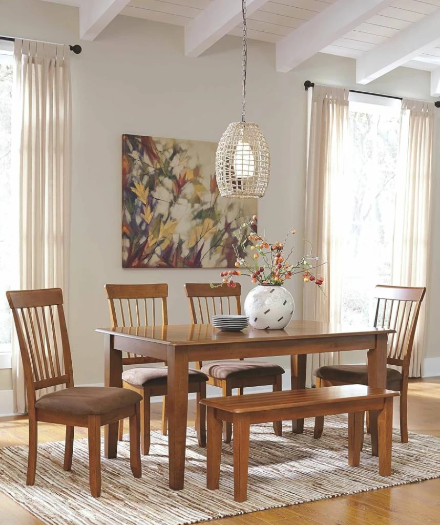 Signature Design by Ashley Berringer 17.5" Rustic Brown Traditional Wood Dining Bench for Kitchen & Farmhouse Style