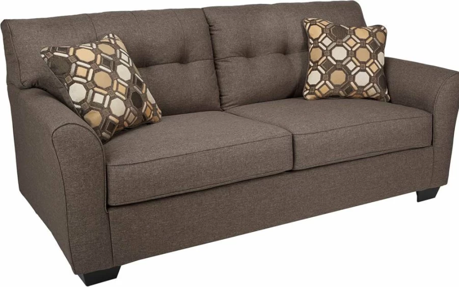 Signature Design by Ashley Tibbee Modern Tufted Sofa Sleeper with 2 Accent Pillows, Dark Taupe Fabric Upholstery