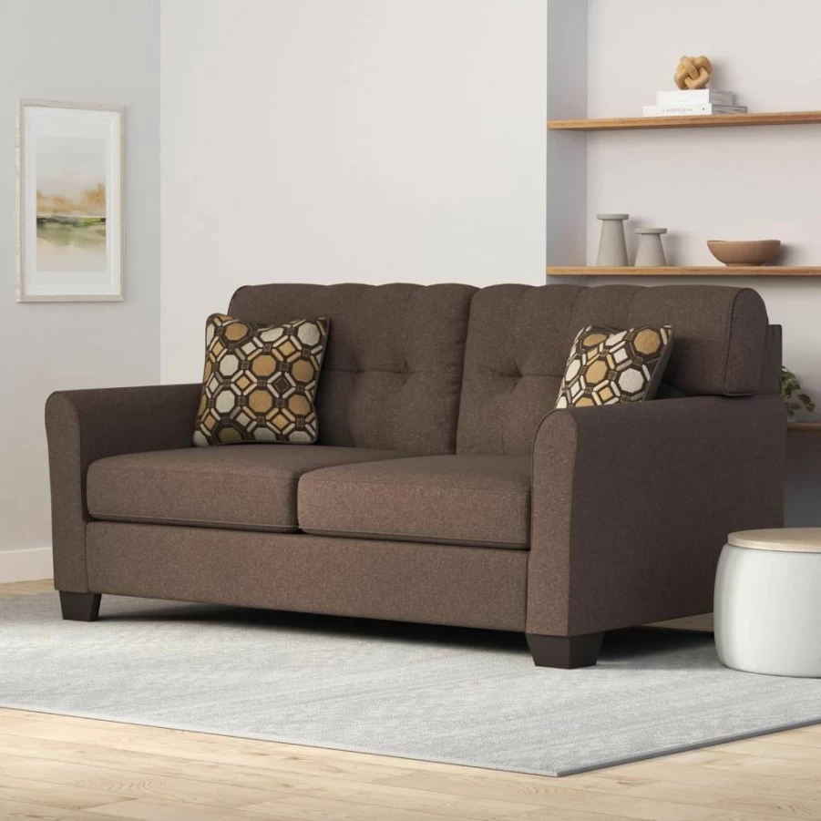 Signature Design by Ashley Tibbee Modern Tufted Sofa Sleeper with 2 Accent Pillows, Dark Taupe Fabric Upholstery