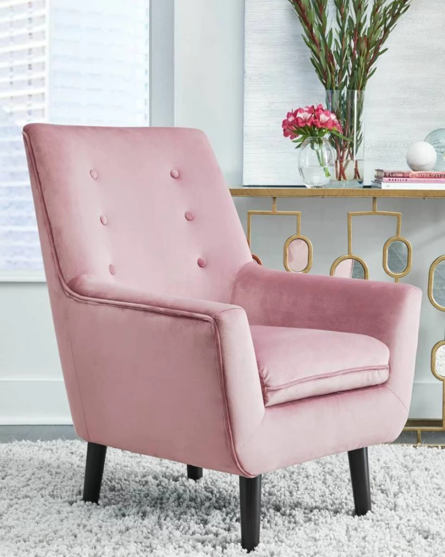 Signature Design by Ashley Zossen Velvet Tufted Accent Chair in Pink - Chic Modern Lounge Chair