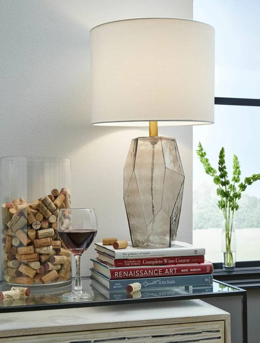 Signature Design by Ashley Taylow 23.5" Contemporary Light Brown Glass Table Lamp for Modern Decor