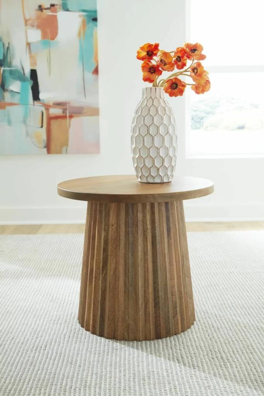 Signature Design by Ashley Ceilby Modern Accent Table - Fluted Base, Wire-Brushed Black Finish, Contemporary Side Table