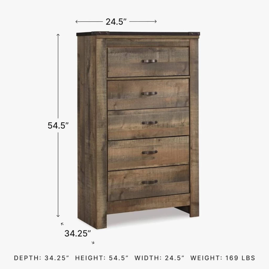 Signature Design by Ashley Flynnter 5-Drawer Chest Dresser, Traditional Solid Wood Bedroom Furniture, Medium Brown Finish
