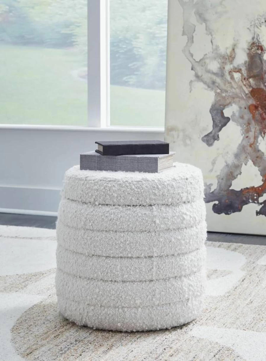 Signature Design by Ashley Duntler Modern White Round Upholstered Storage Ottoman with Removable Top
