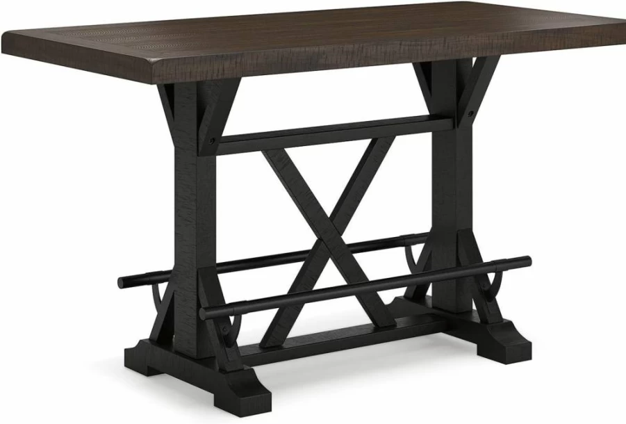 Signature Design by Ashley Valebeck Farmhouse Dining Table - Brown & Black Counter Height with Footrest & Trestle Base