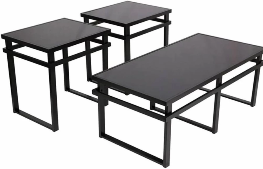 Signature Design by Ashley Laney Modern 3-Piece Living Room Set - Black Glass Coffee Table & 2 End Tables, Contemporary Furniture Collection