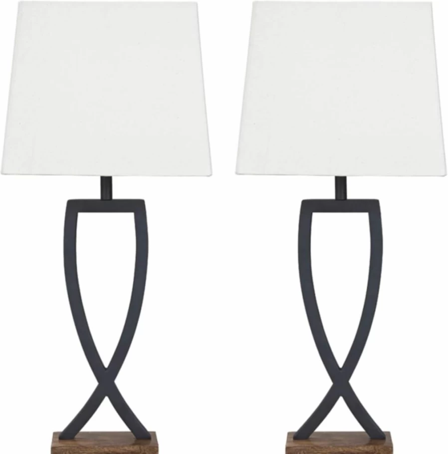 Signature Design by Ashley Makara Minimalist Metal Table Lamp - Set of 2, Black & Brown, Modern Home Decor Lighting