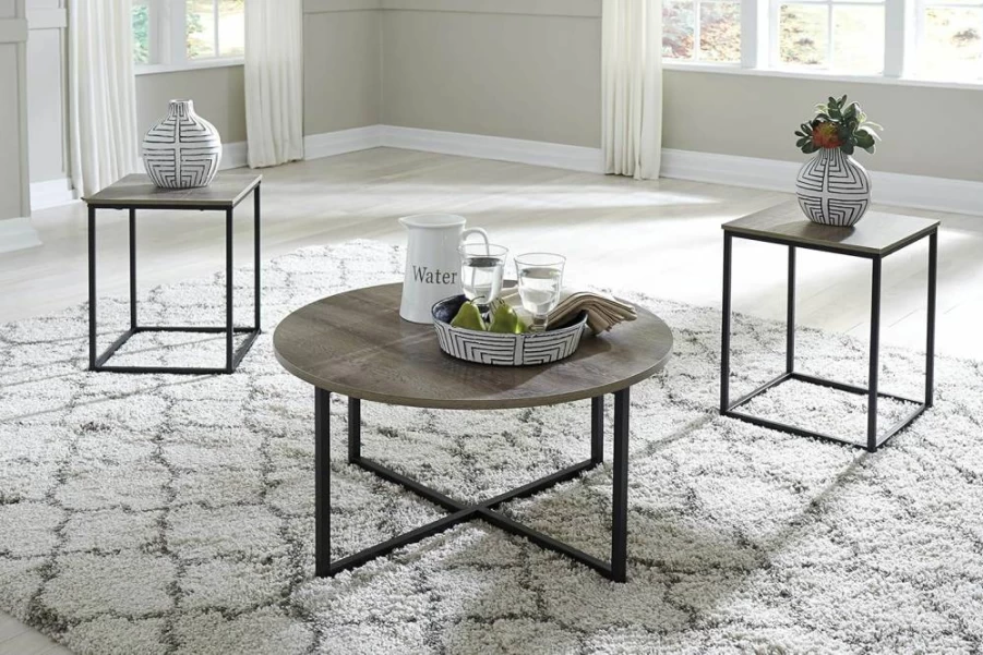 Signature Design by Ashley Wadeworth Urban 3-Piece Coffee Table Set - Wood Grain Brown & Black Living Room Furniture