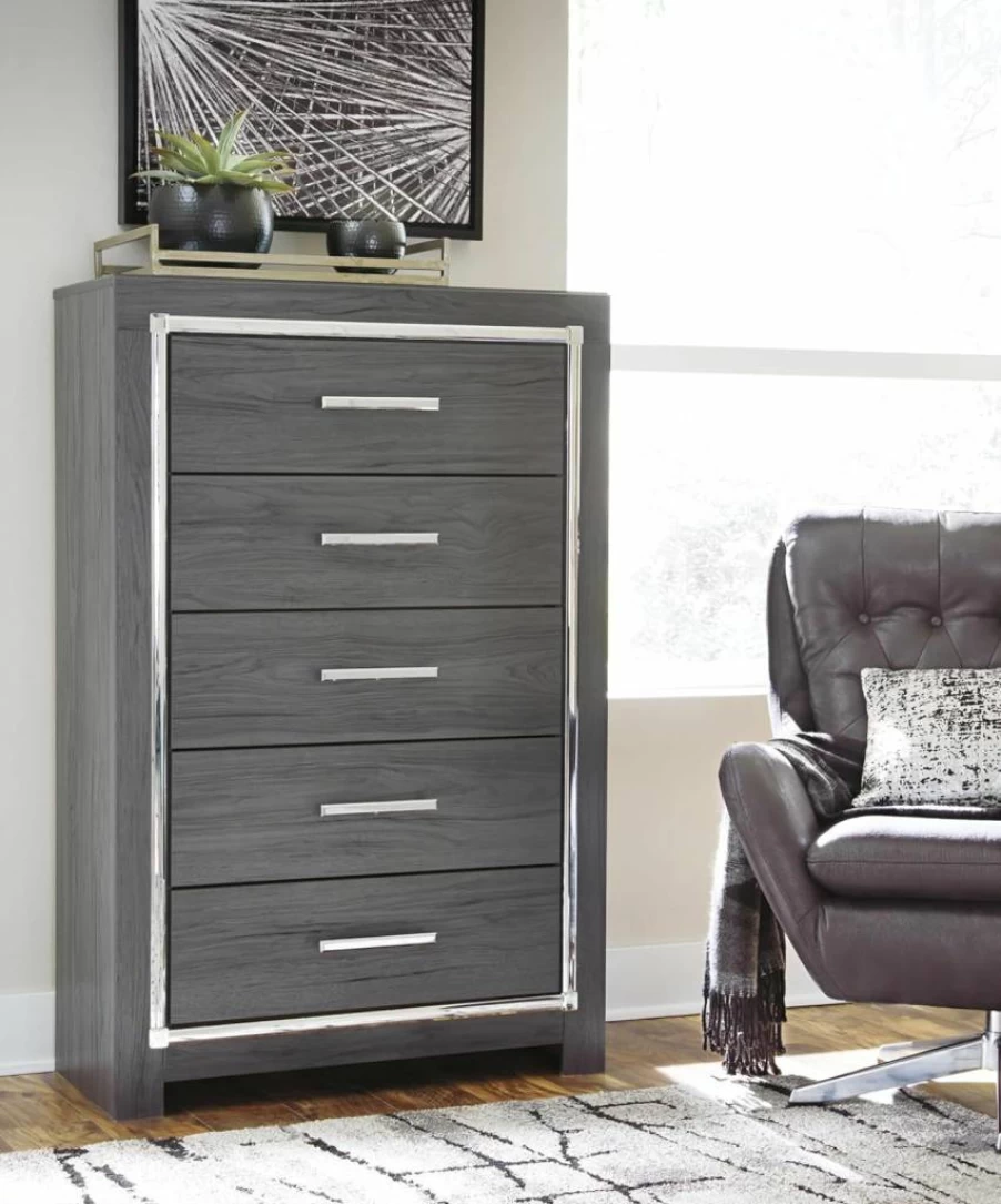 Signature Design by Ashley Zyniden Glam 6-Drawer Dresser with Safety Stop, Chrome Finish for Modern Bedroom Storage