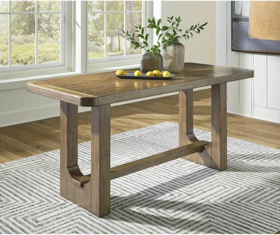 Signature Design by Ashley Cabalynn Light Brown Counter Height Dining Table with Trestle Base, Casual Style
