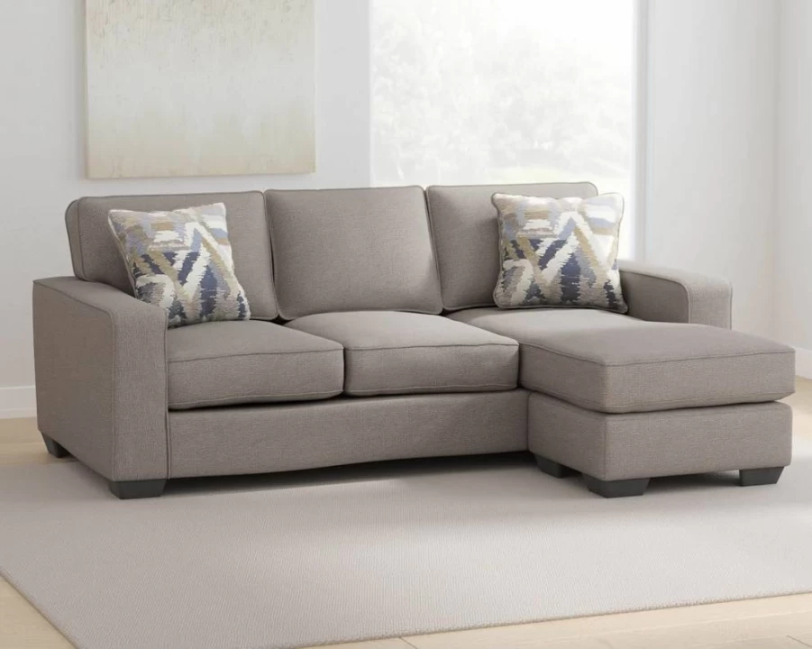 Signature Design by Ashley Greaves Modern Convertible Sectional Sofa with Chaise Lounge in Beige Fabric, Comfortable L-Shaped Couch for Living Room