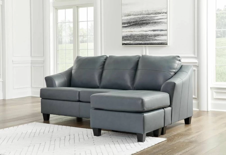 Signature Design by Ashley Genoa Modern Blue Leather Sectional Sofa with Chaise Lounge