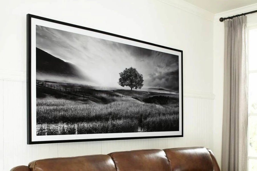Signature Design by Ashley Deborland Modern Framed Pasture Print Wall Art 87x46 Inches Black & White Landscape Canvas Painting for Living Room Decor