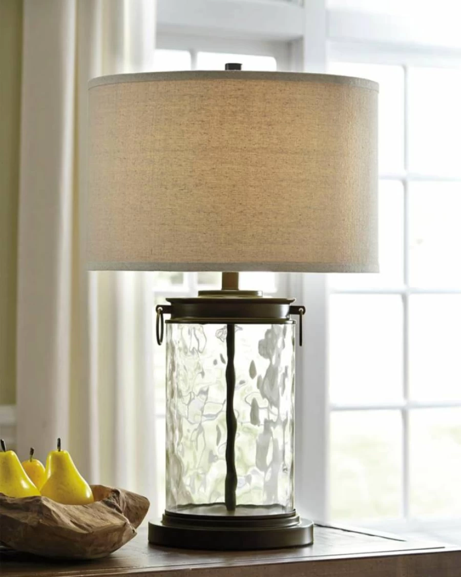 Signature Design by Ashley Linus Modern 25-Inch Ceramic Table Lamp with Natural Stone Finish - Stylish Home Lighting Decor