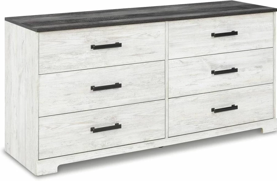 Signature Design by Ashley Shawburn 6-Drawer Dresser in Whitewash & Gray Finish - Modern Bedroom Chest
