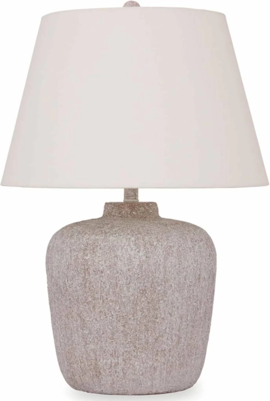 Signature Design by Ashley Danry Industrial Table Lamp - Distressed Metal Finish, 3-Way Switch, White & Light Brown