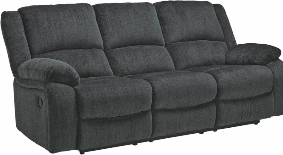 Signature Design by Ashley Draycoll Modern Manual Recliner Sofa with Pull Tab in Dark Gray Fabric