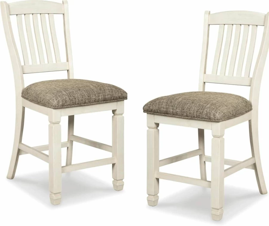 Signature Design by Ashley Bolanburg 24" Counter Height Bar Stool Set of 2, Farmhouse Style, Antique White Finish
