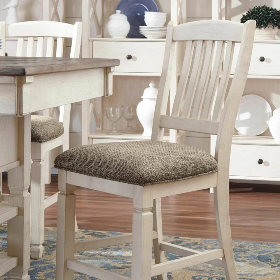 Signature Design by Ashley Bolanburg 24" Counter Height Bar Stool Set of 2, Farmhouse Style, Antique White Finish