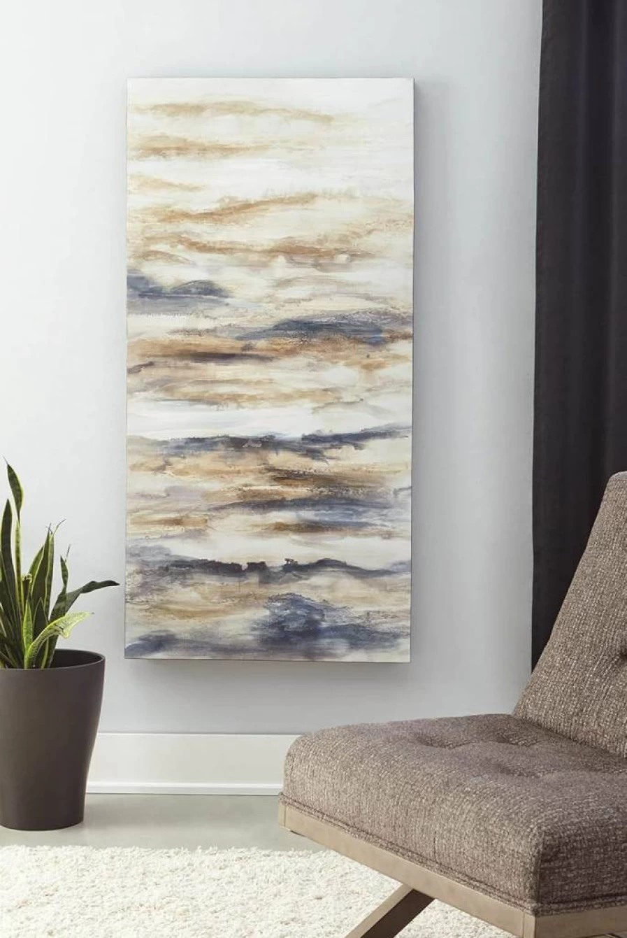 Signature Design by Ashley Joely Abstract Canvas Wall Art 60x30 Inches Blue Tan Modern Painting for Living Room Decor