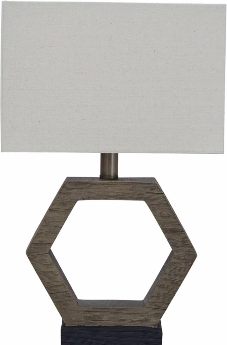 Signature Design by Ashley Syler 28.75" Brushed Silver Faux Wood Table Lamp - Set of 2, Eclectic Modern Lighting