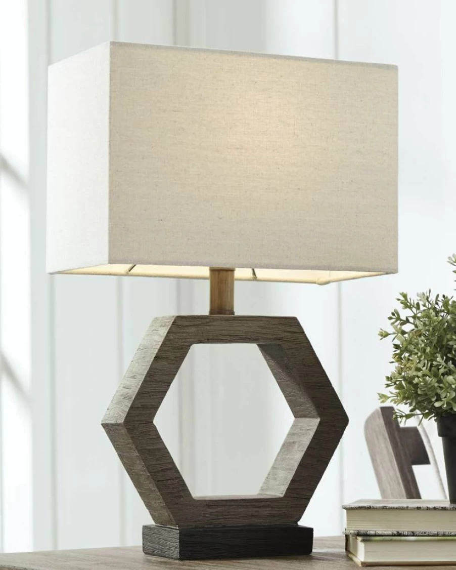 Signature Design by Ashley Syler 28.75" Brushed Silver Faux Wood Table Lamp - Set of 2, Eclectic Modern Lighting