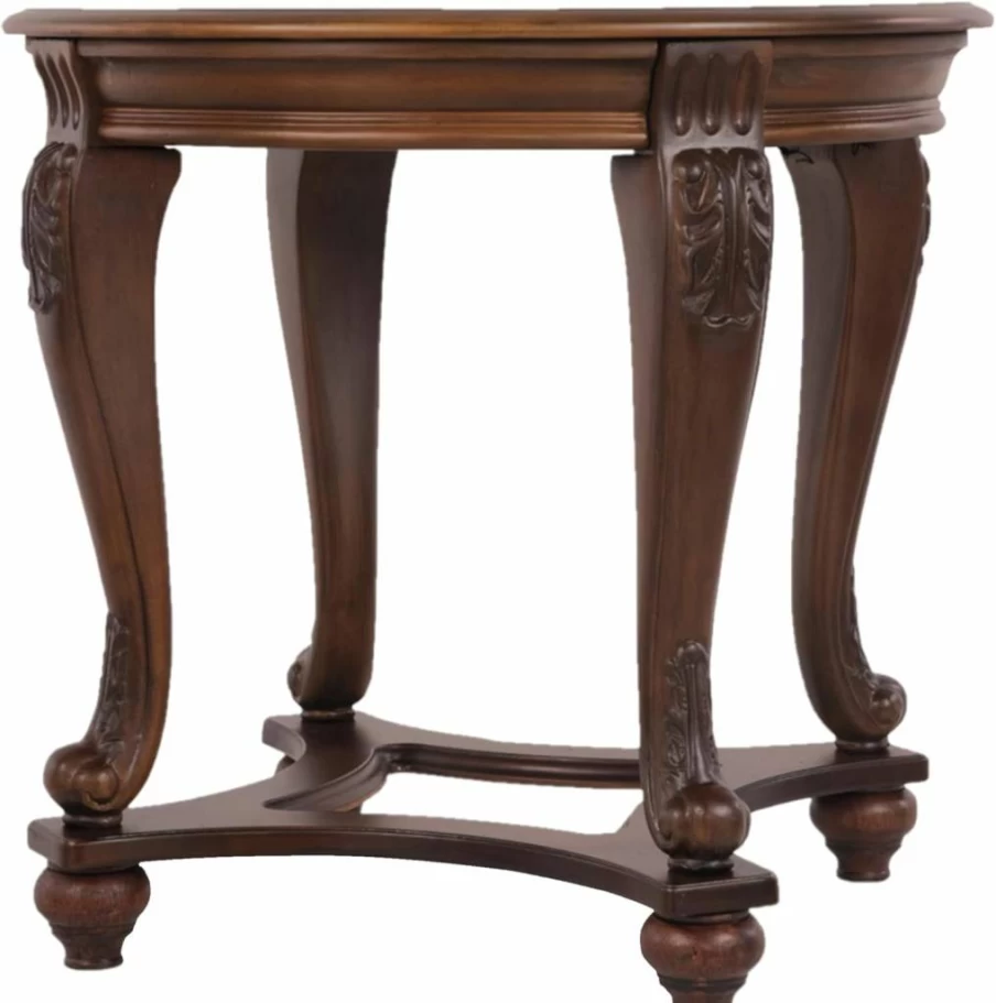 Signature Design by Ashley Norcastle Dark Brown Traditional Round End Table - Classic Wooden Side Table for Living Room