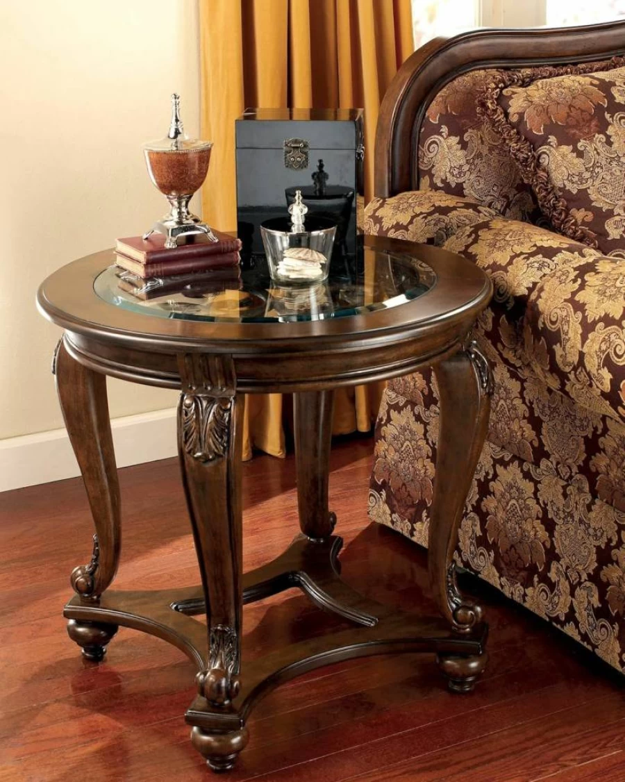 Signature Design by Ashley Norcastle Dark Brown Traditional Round End Table - Classic Wooden Side Table for Living Room