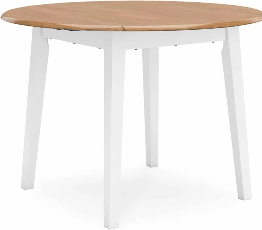 Signature Design by Ashley Woodanville 40" Round Drop Leaf Dining Table in Cream & Brown - Cottage Style Kitchen Table