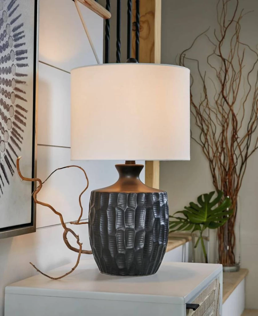 Signature Design by Ashley Ellisley Modern Ceramic Table Lamp - Black & White Desk Lamp with On/Off Switch