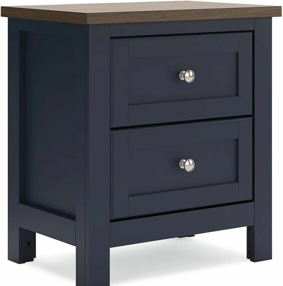 Signature Design by Ashley Landocken Vintage 2-Drawer Nightstand - Blue & Light Brown Bedroom Side Table