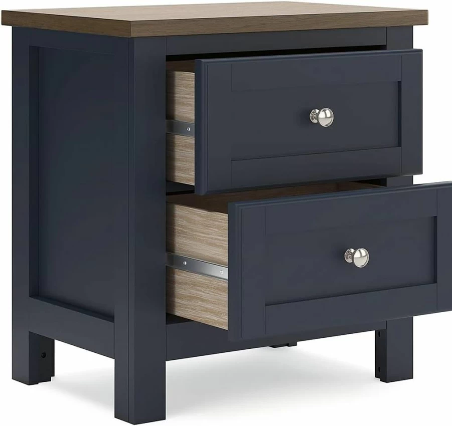 Signature Design by Ashley Landocken Vintage 2-Drawer Nightstand - Blue & Light Brown Bedroom Side Table