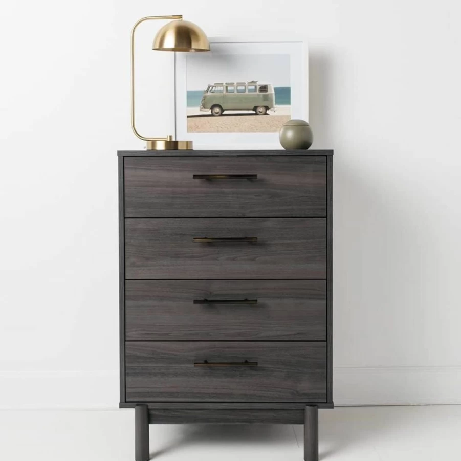 Signature Design by Ashley Calverson 6-Drawer Dresser - Dark Brown Finish with Gold-Tone Pulls, Modern Contemporary Bedroom Furniture