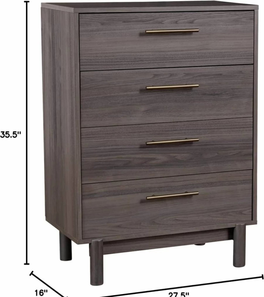 Signature Design by Ashley Calverson 6-Drawer Dresser - Dark Brown Finish with Gold-Tone Pulls, Modern Contemporary Bedroom Furniture
