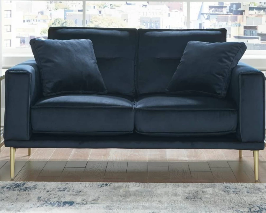 Signature Design by Ashley Macleary Modern Velvet Sofa with Brass Legs - Green Glam Living Room Couch
