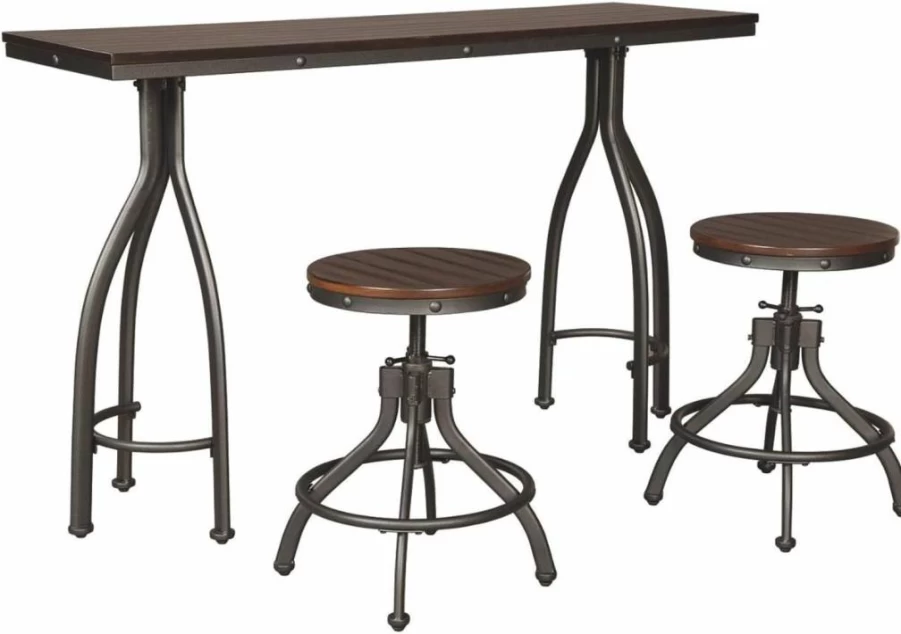 Signature Design by Ashley Odium Urban Counter Height Dining Table Set with 2 Gray Bar Stools, Modern Kitchen Breakfast Nook Furniture