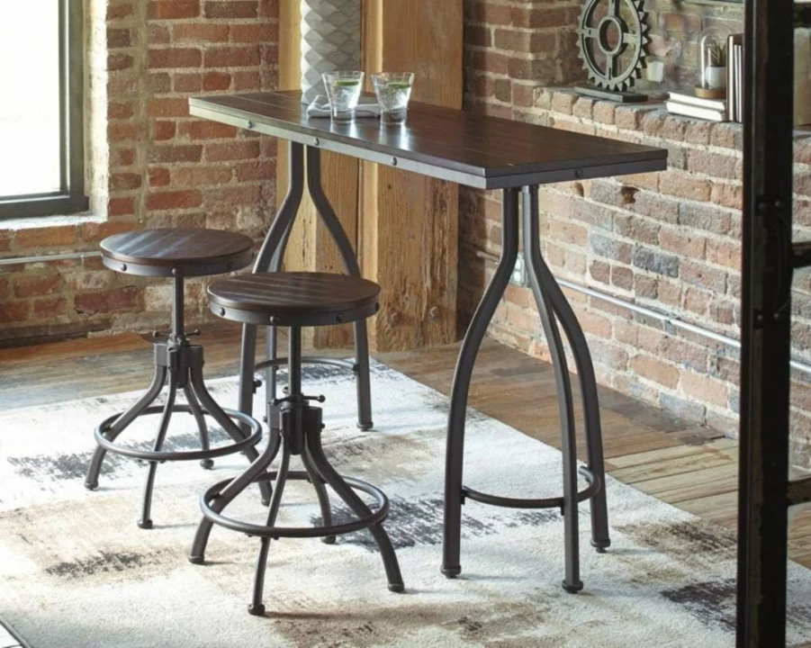Signature Design by Ashley Odium Urban Counter Height Dining Table Set with 2 Gray Bar Stools, Modern Kitchen Breakfast Nook Furniture