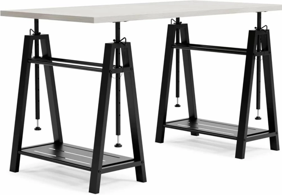 Signature Design by Ashley Bayflynn White & Black Adjustable Height Desk - Modern Mixed Media Workstation